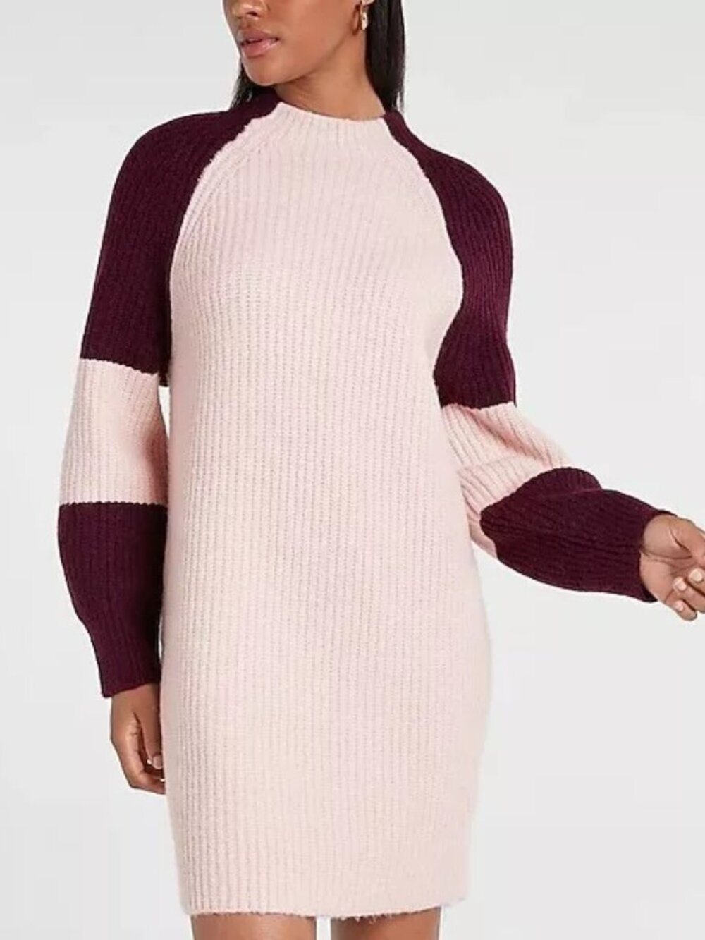 Express Sweater Dress Women's Size s Ribbed Knit Raglan Sleeve Pink Plum
